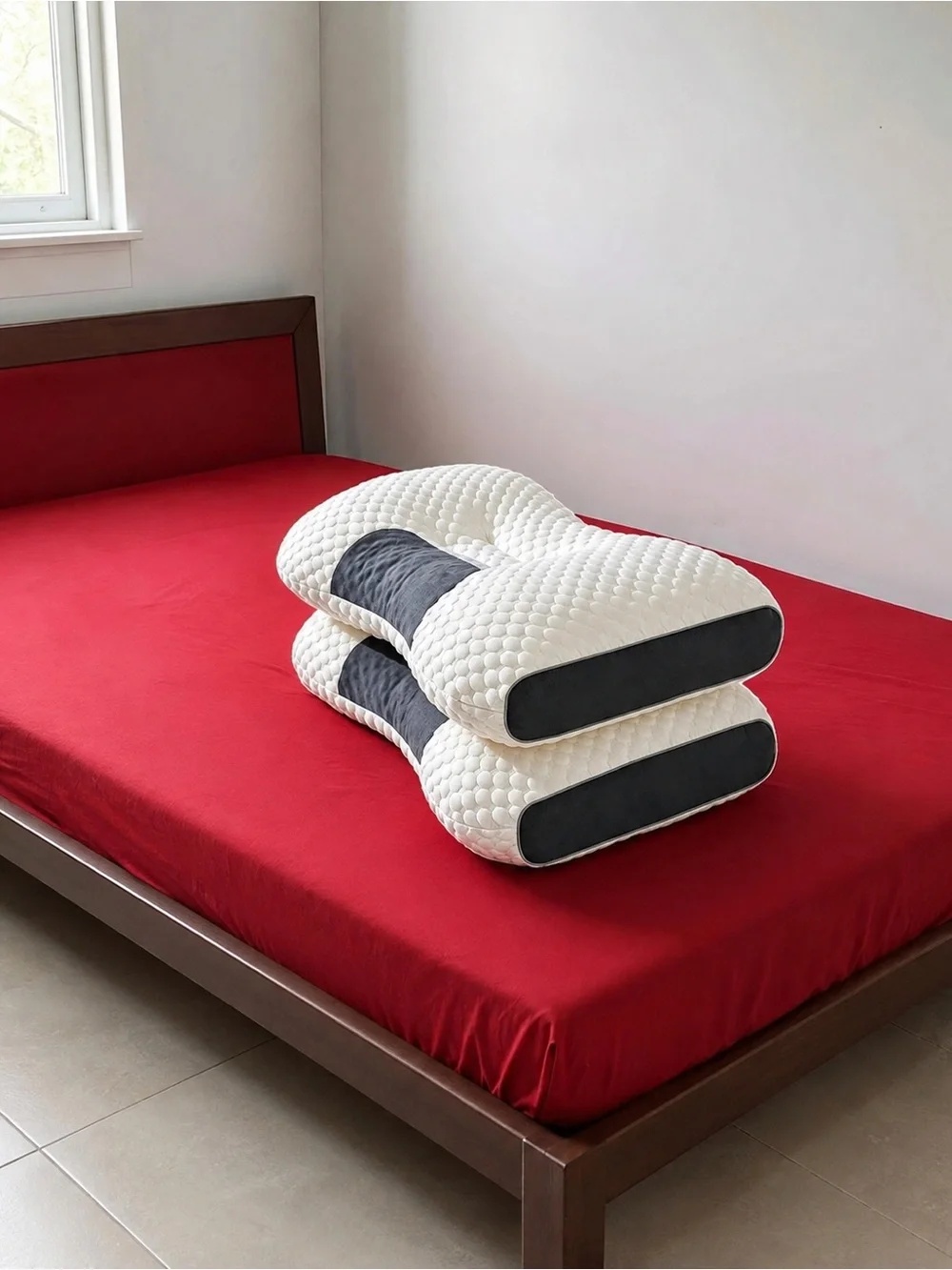 Contoured Memory Foam Pillow - White with Gray Support Panel